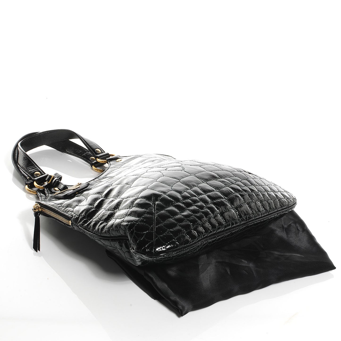 Patent Crocodile Embossed Tribute Tote Black