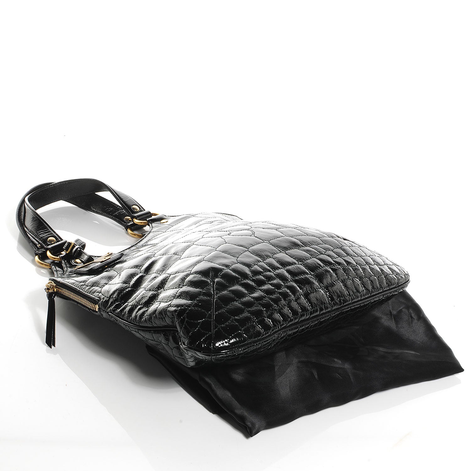 Saint Laurent Patent Crocodile Embossed Tribute Tote Black 4 of 7