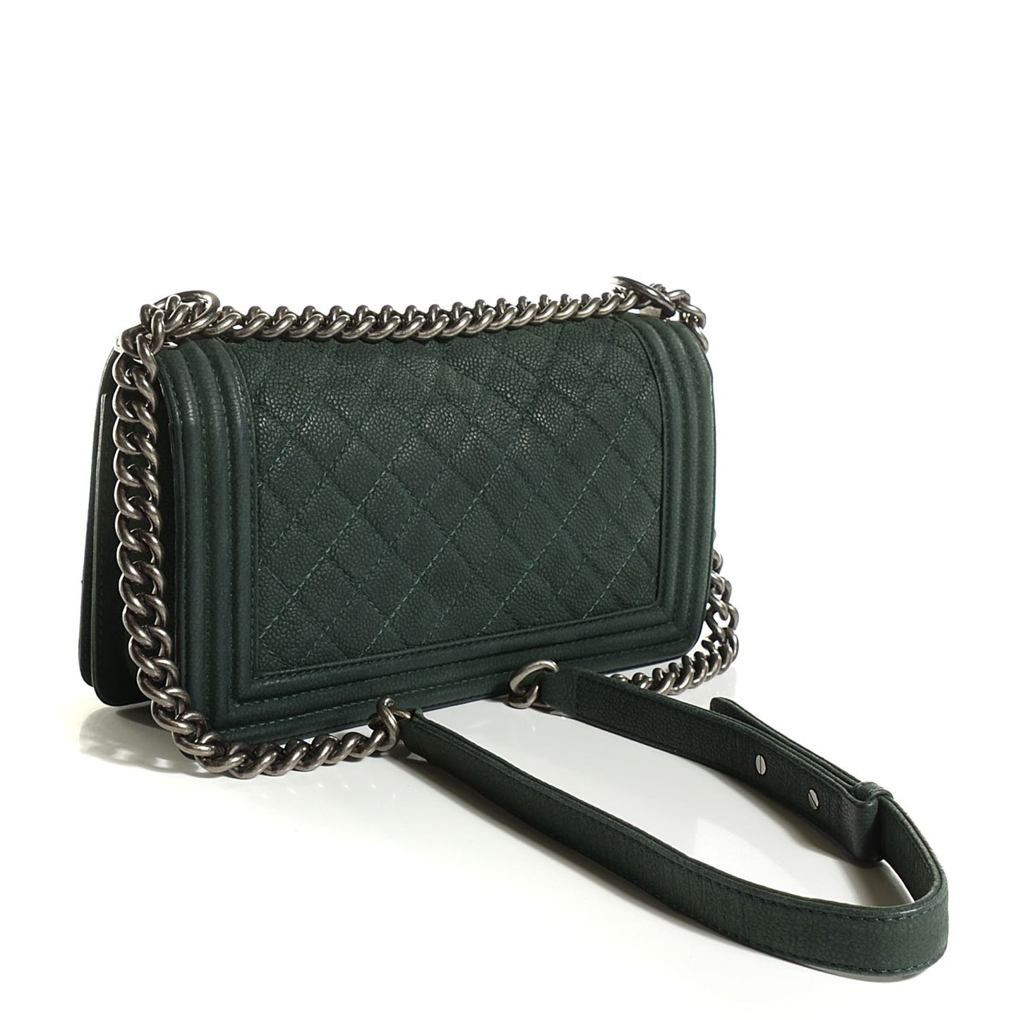Iridescent Caviar Quilted Medium Boy Flap Dark Green