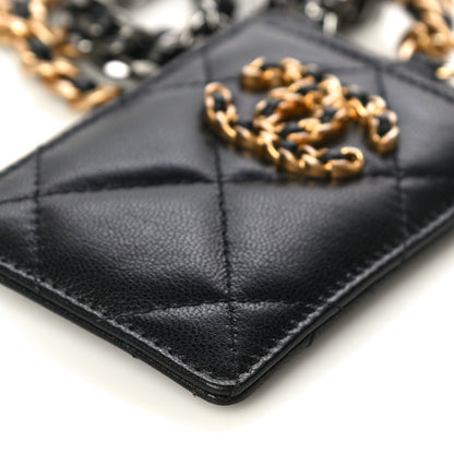 Chanel Shiny Goatskin Quilted Chanel 19 Card Holder On Chain Black 10 of 11