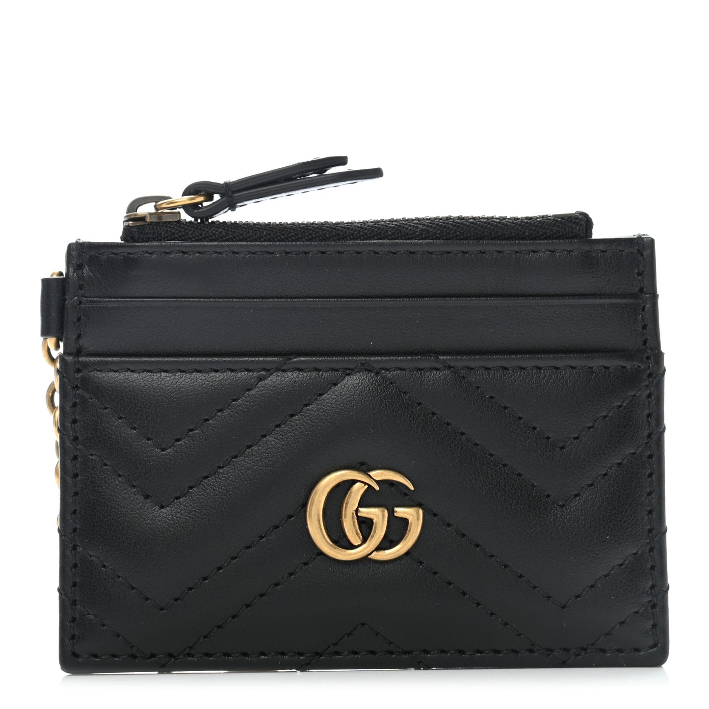 Calfskin Matelasse Chevron GG Marmont Key Case Card Holder Black
