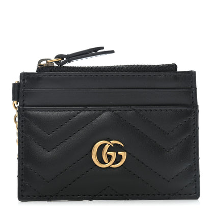Gucci Calfskin Matelasse Chevron GG Marmont Key Case Card Holder Black 1 of 8