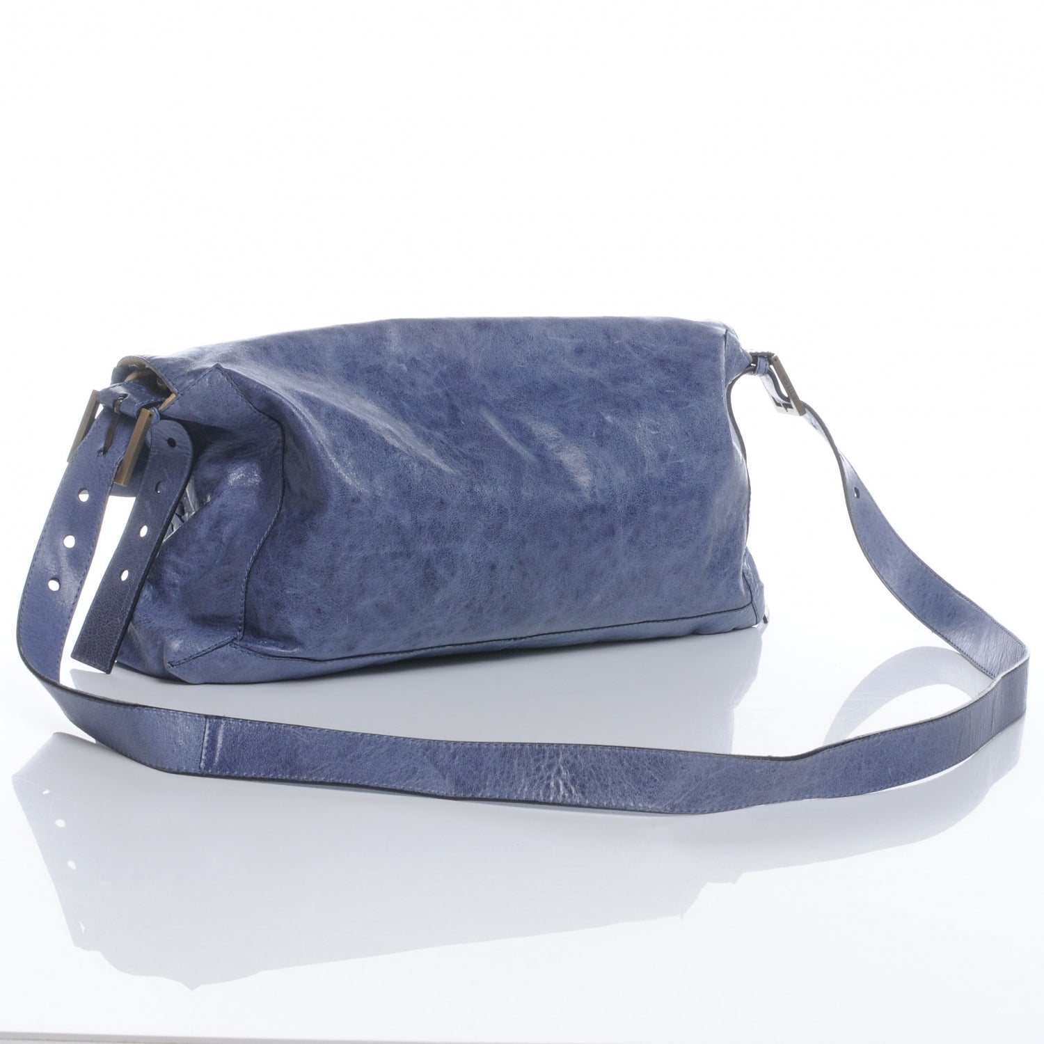 Fendi Goatskin Whipstitch Large Convertible Baguette Blue 3 of 9