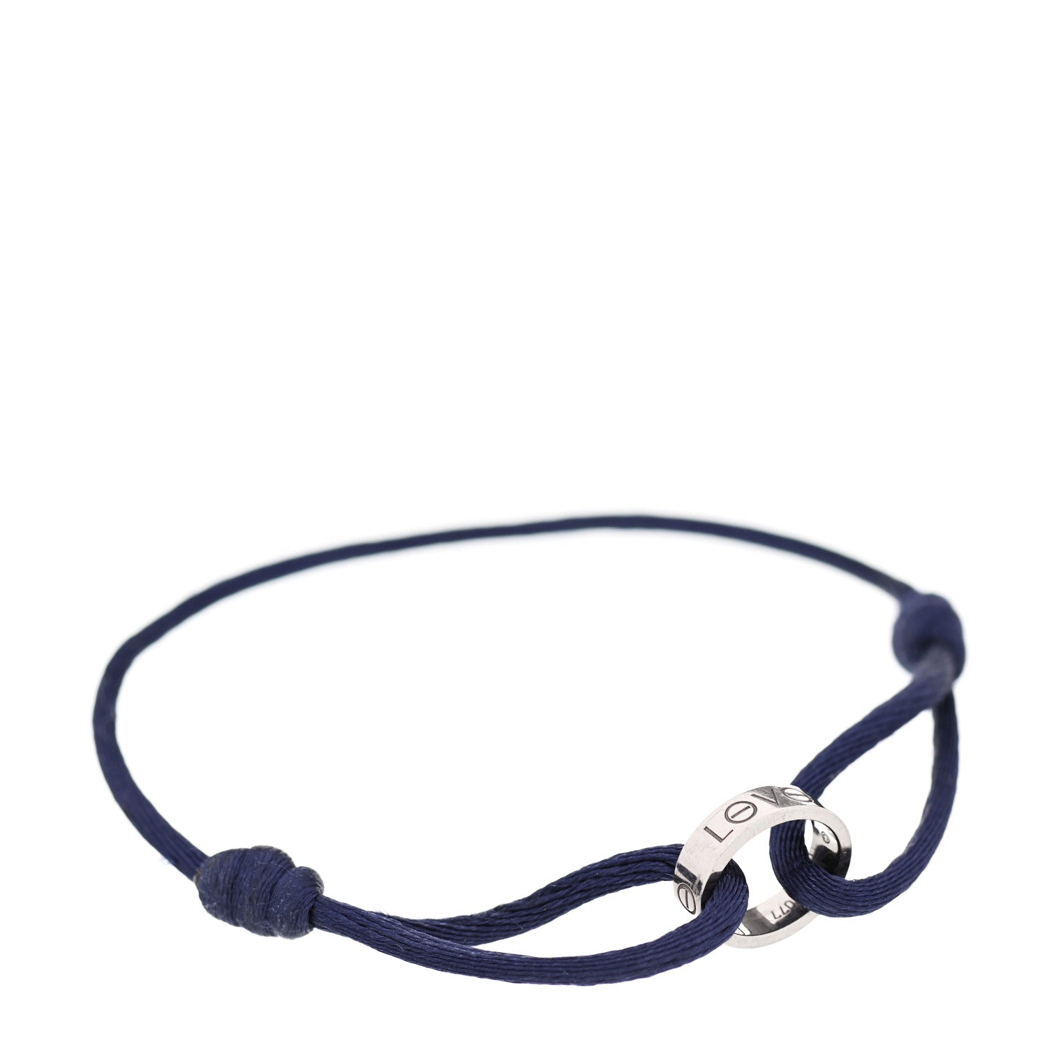 Cartier 18K White Gold Charity LOVE Adjustable Cord Bracelet Navy Blue 1 of 5