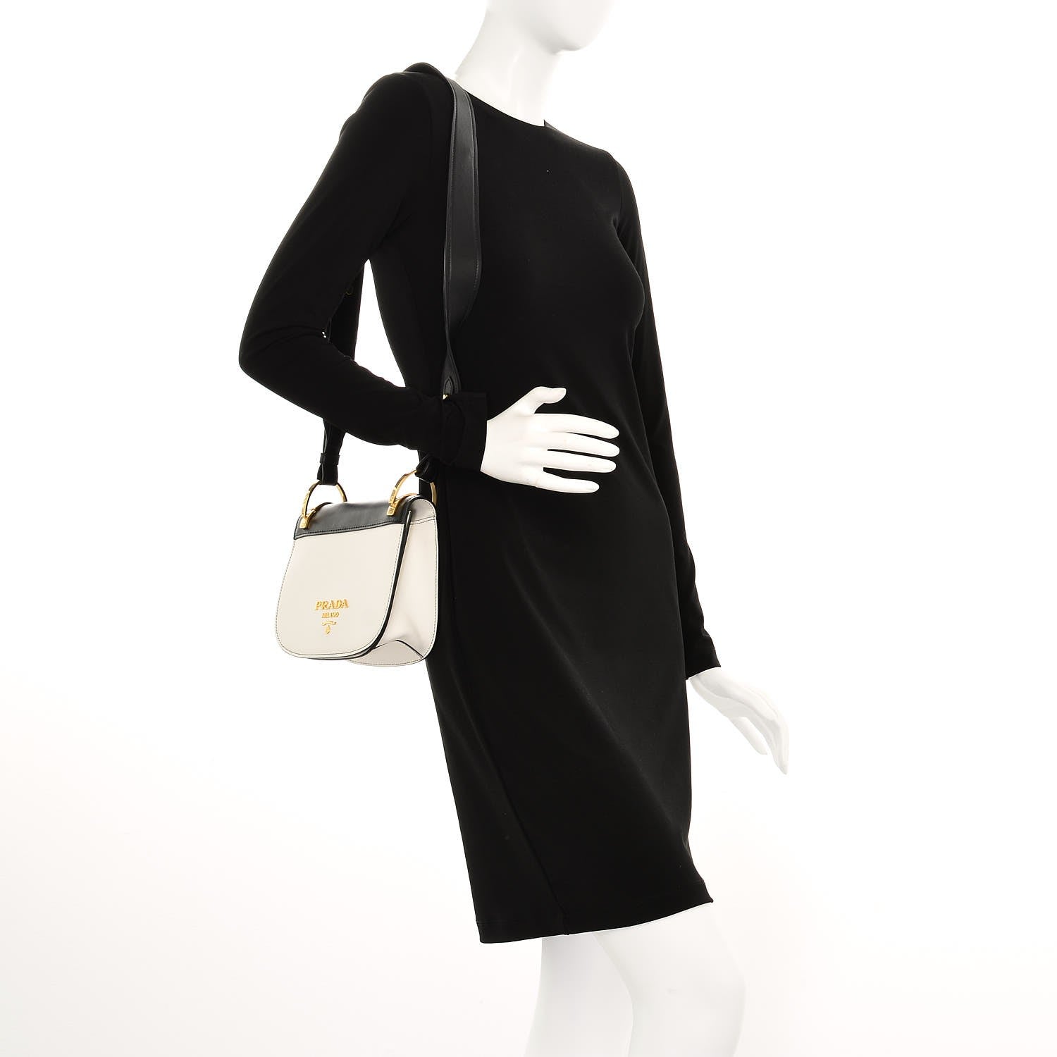 Prada City Calf Pionniere Saddle Bag Black White 2 of 6