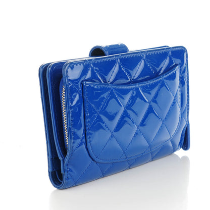 Chanel Patent Quilted Zip Pocket Wallet Blue 3 of 8
