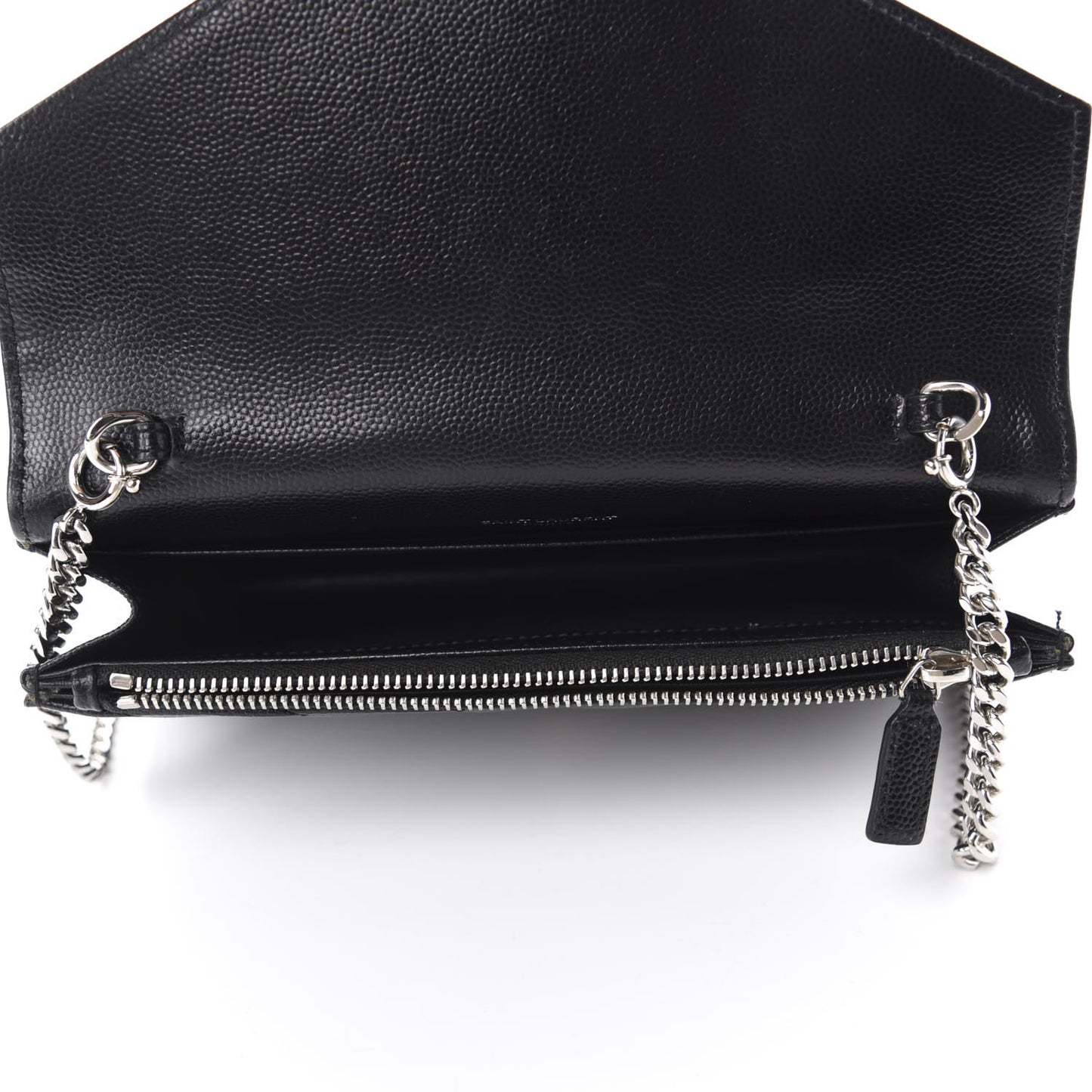 Grain De Poudre Matelasse Chevron Monogram Envelope Chain Wallet Black