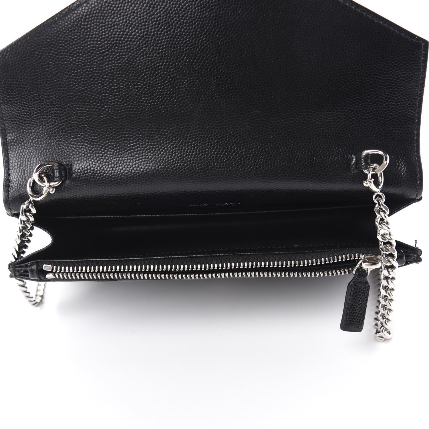 Saint Laurent Grain De Poudre Matelasse Chevron Monogram Envelope Chain Wallet Black 5 of 13