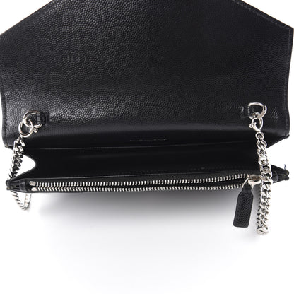 Saint Laurent Grain De Poudre Matelasse Chevron Monogram Envelope Chain Wallet Black 5 of 13