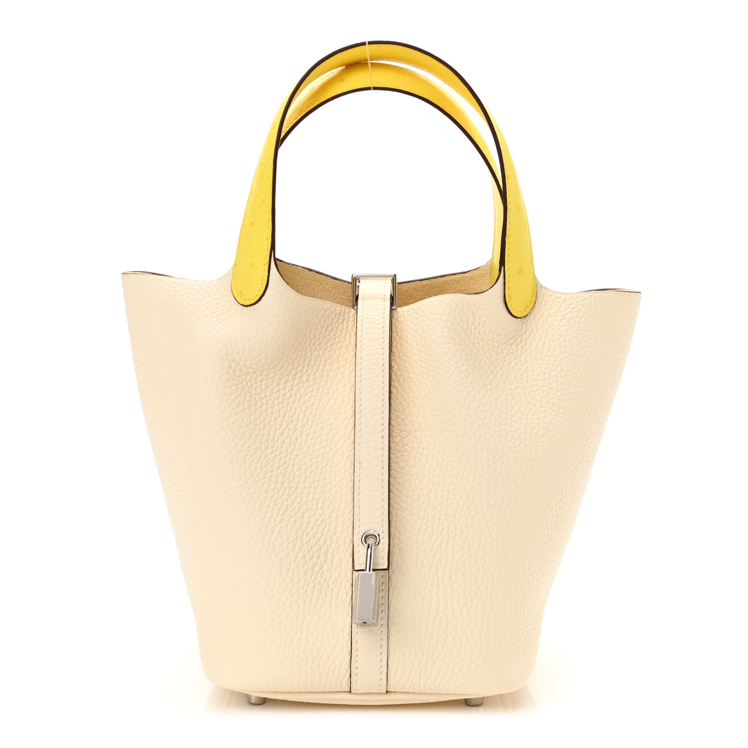 Hermes Taurillon Clemence Ostrich Touch Picotin Lock 18 PM Nata Jaune Citron 1 of 11