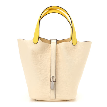 Hermes Taurillon Clemence Ostrich Touch Picotin Lock 18 PM Nata Jaune Citron 1 of 11