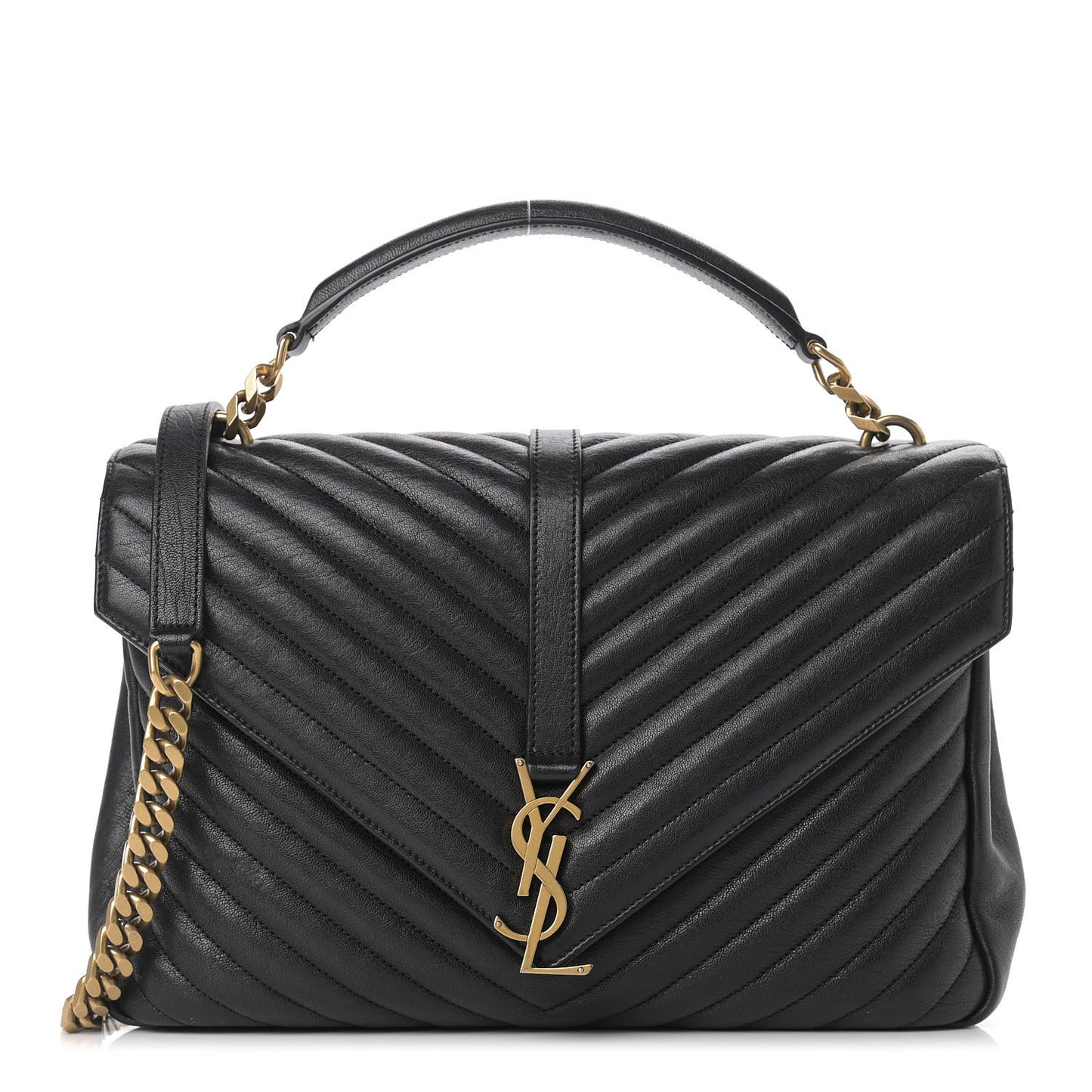 Sheepskin Matelasse Chevron Monogram Large College Satchel Black