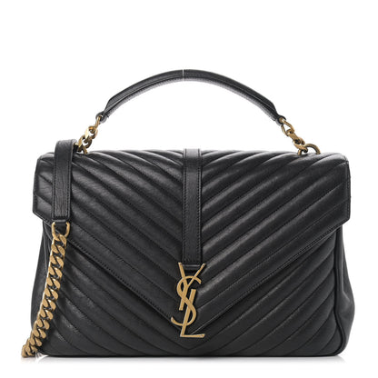 Saint Laurent Sheepskin Matelasse Chevron Monogram Large College Satchel Black 1 of 14