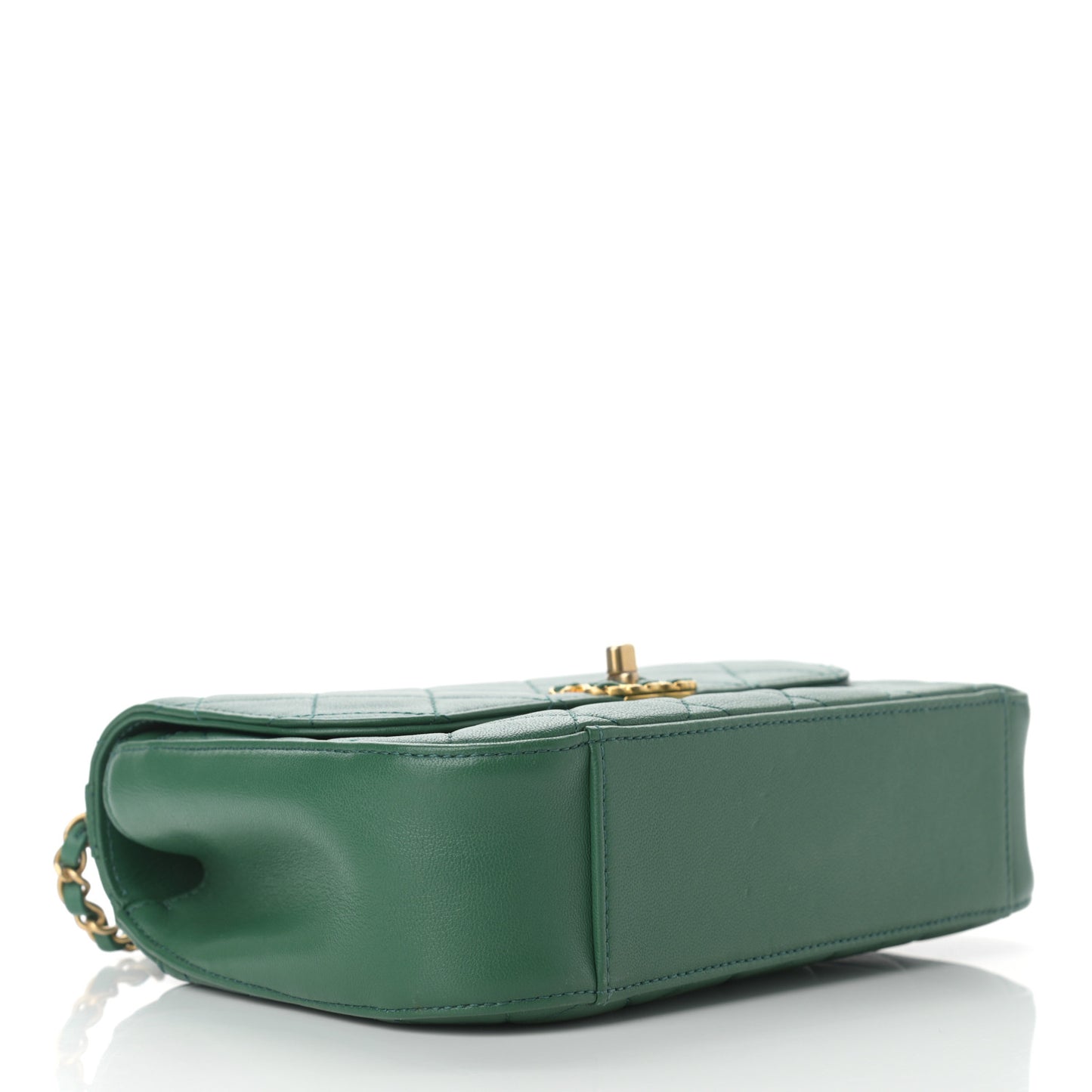 Lambskin Quilted Chain Infinity Top Handle Flap Green