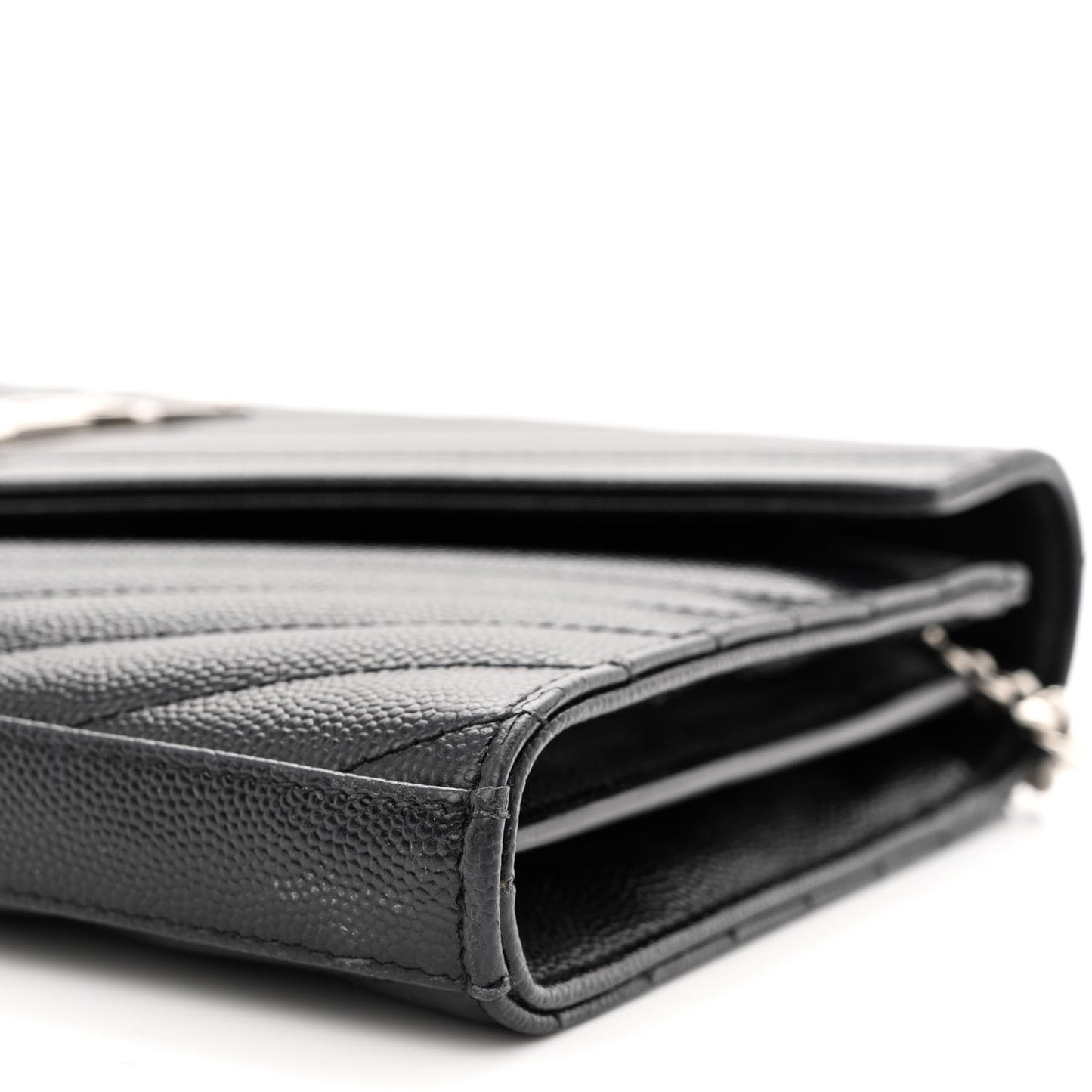 Grain De Poudre Matelasse Chevron Monogram Chain Wallet Black
