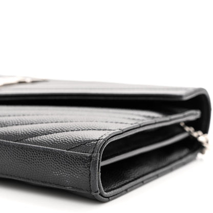 Saint Laurent Grain De Poudre Matelasse Chevron Monogram Chain Wallet Black 11 of 15