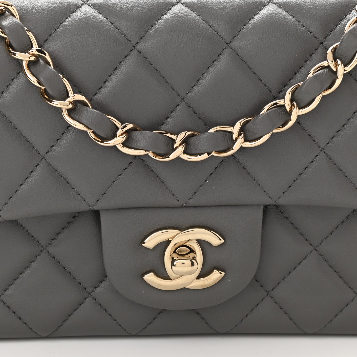 Lambskin Quilted Mini Rectangular Flap Dark Grey