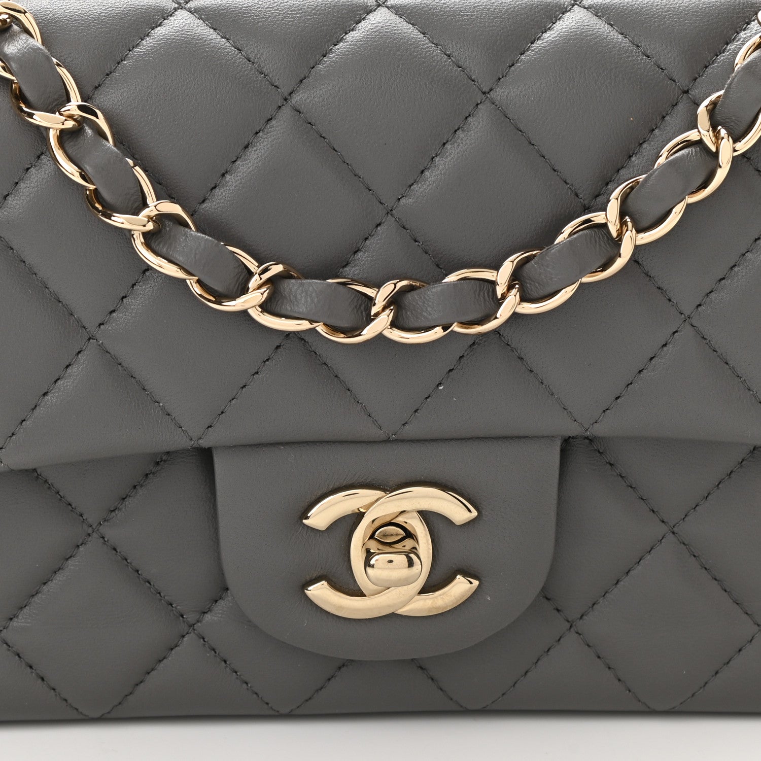 Chanel Lambskin Quilted Mini Rectangular Flap Dark Grey 8 of 10