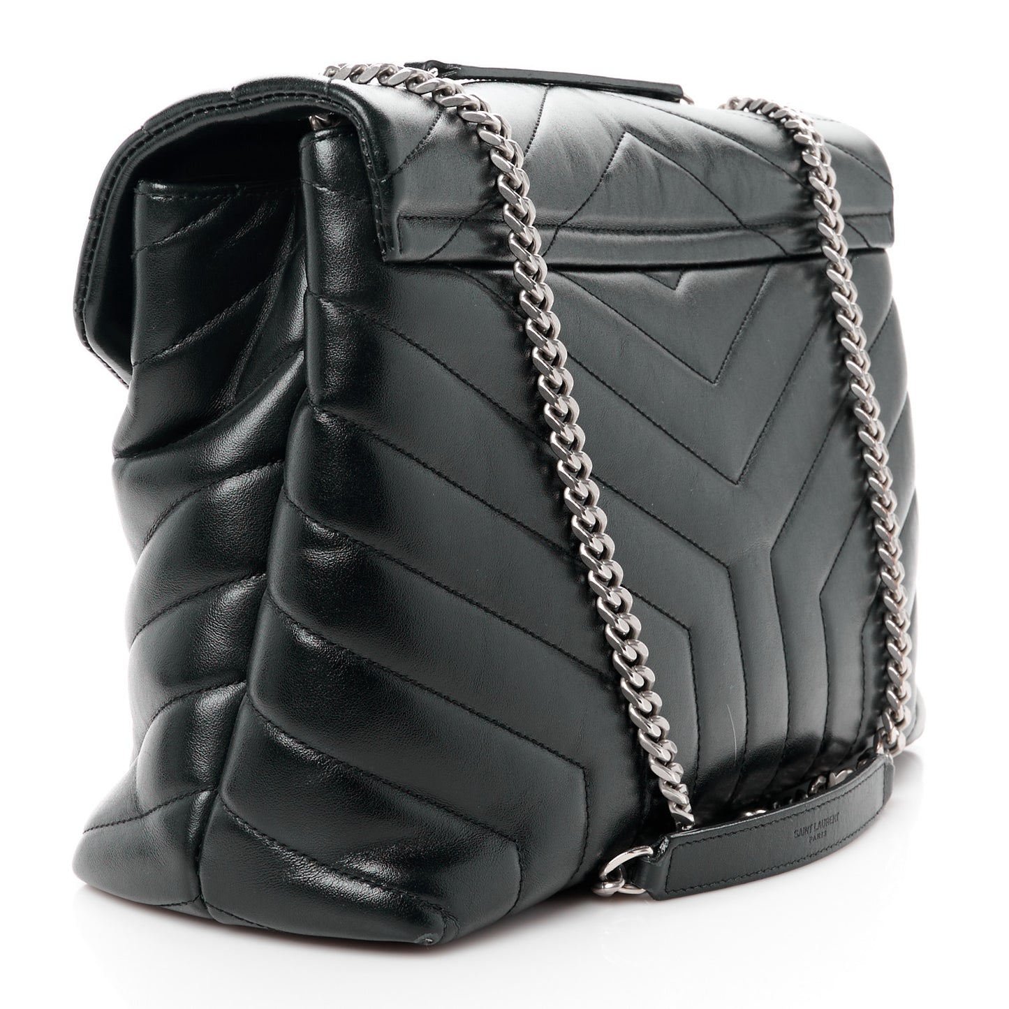 Calfskin Y Quilted Monogram Medium Loulou Chain Satchel Black