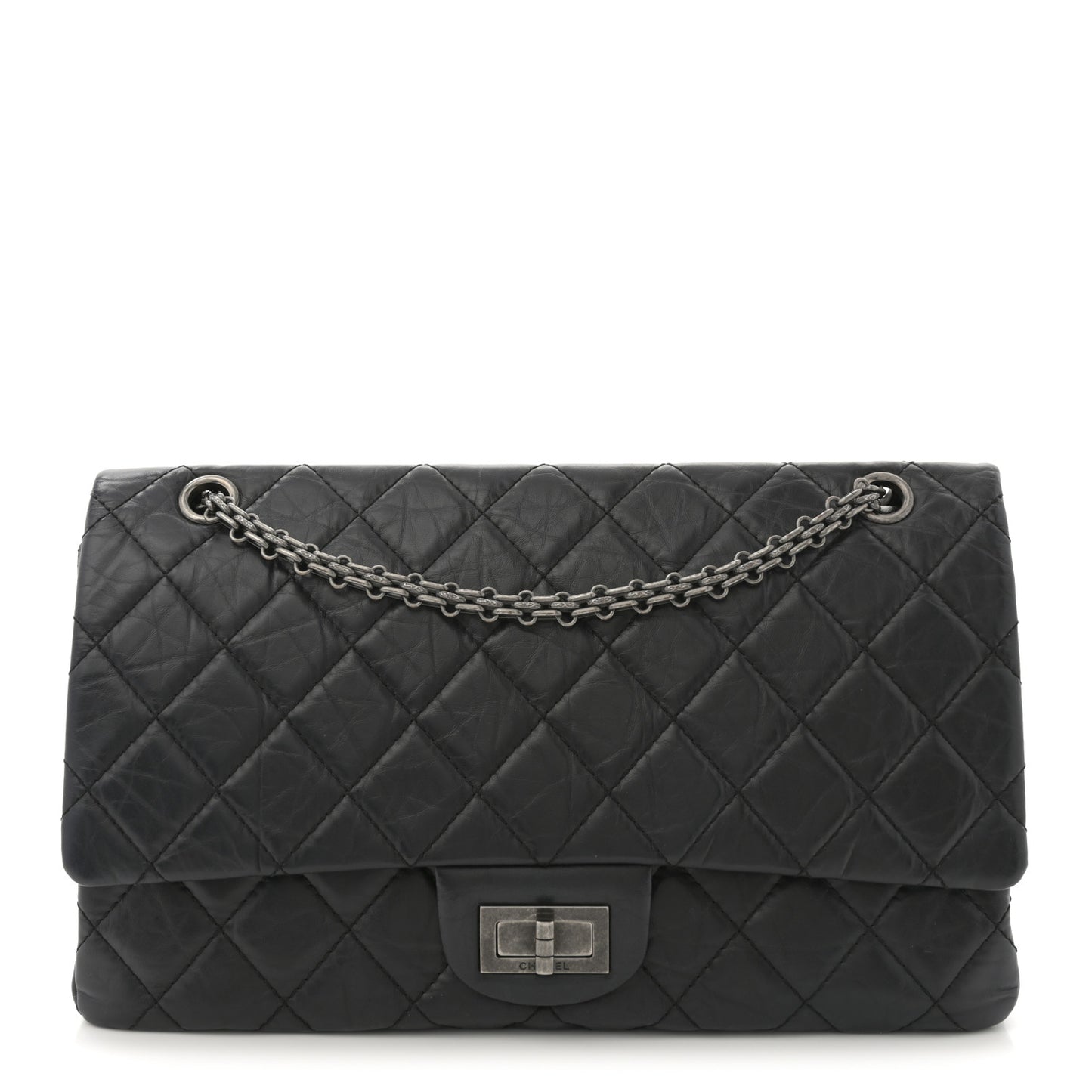 Aged Calfskin Quilted 2.55 Reissue 227 Flap Black