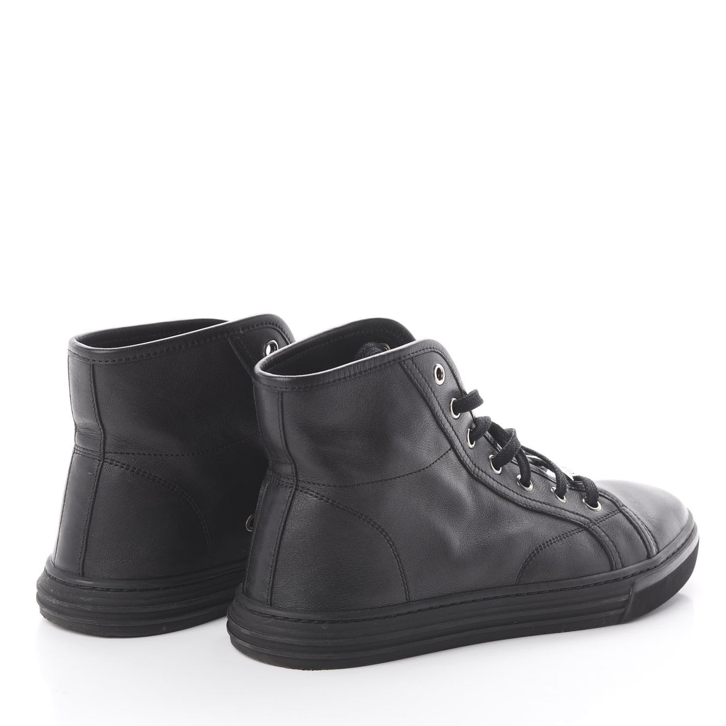 Calfskin Womens High Top Sneakers 37.5 Black