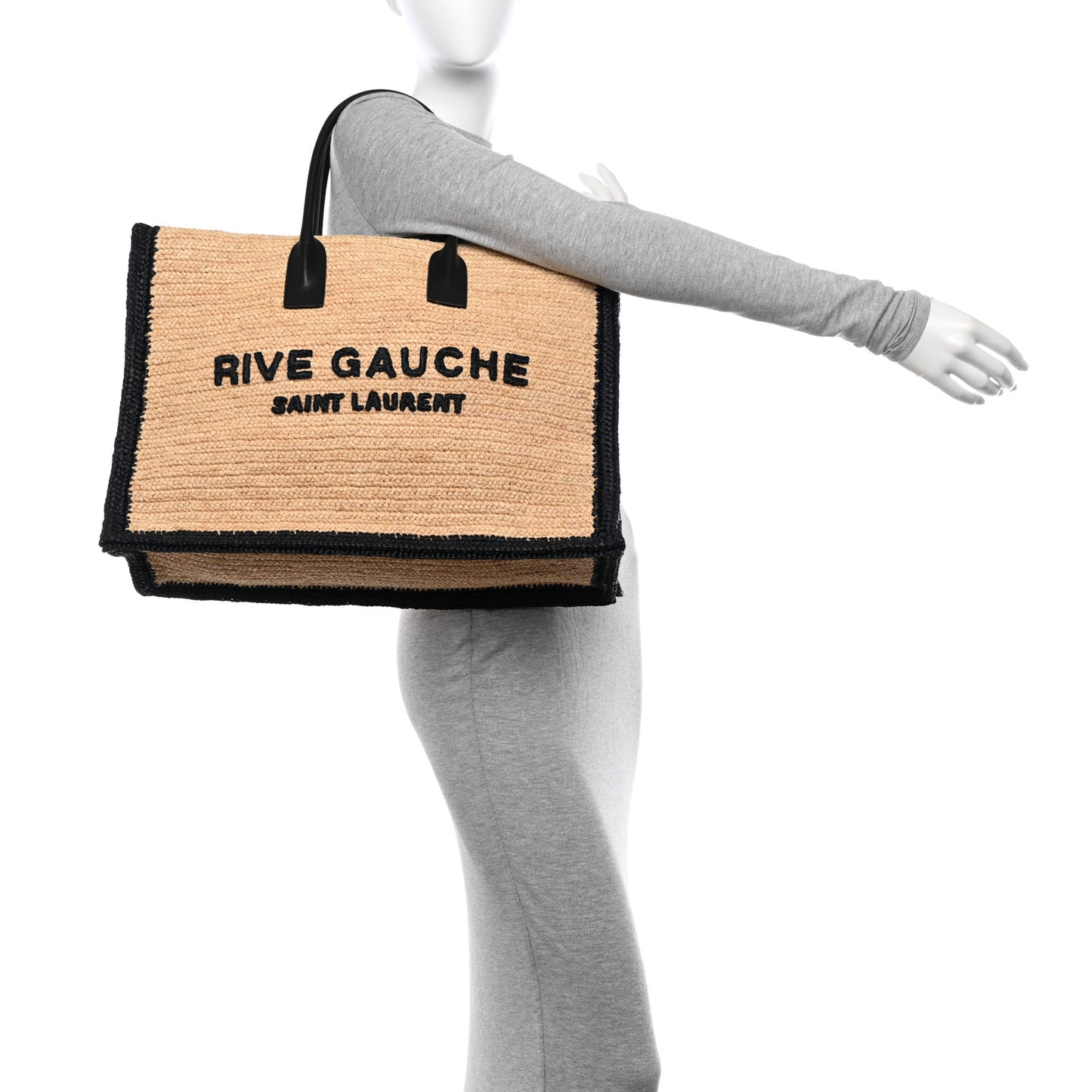 Raffia Calfskin Rive Gauche Tote Naturale Black