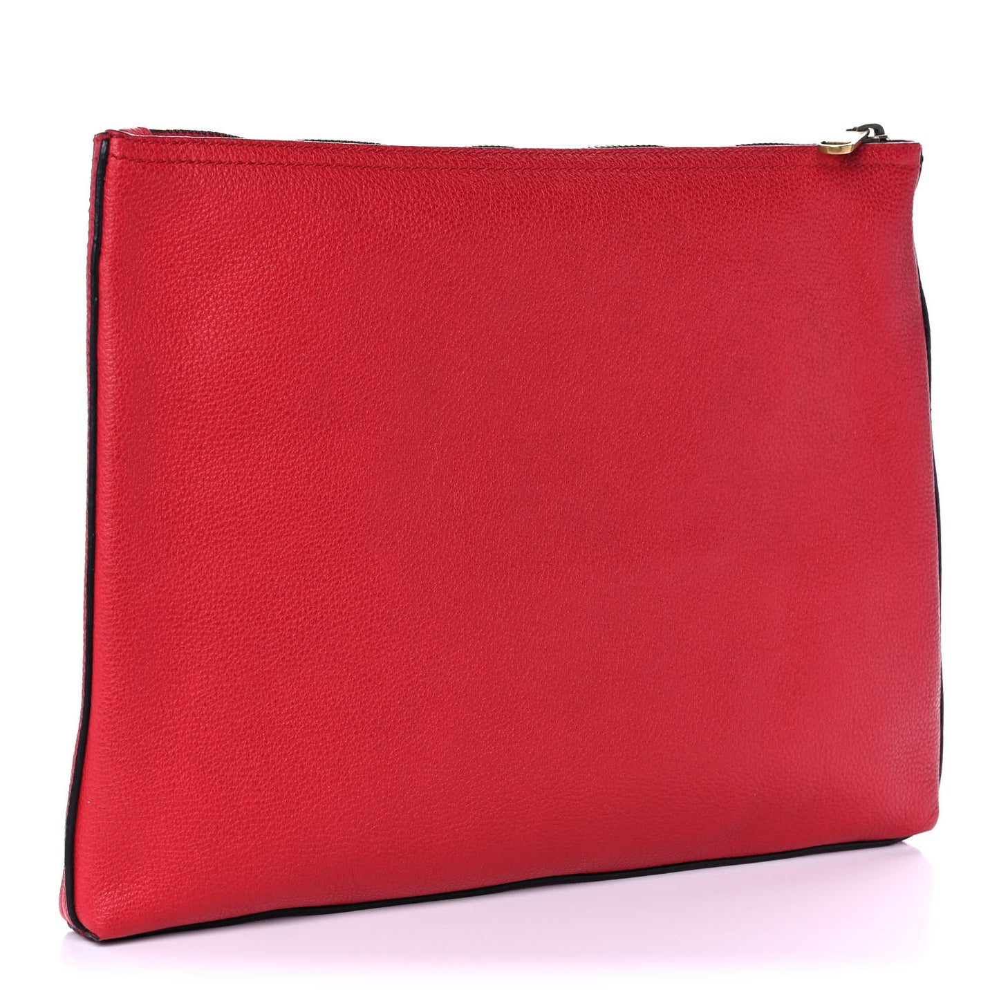 Pebbled Calfskin Medium Logo Portfolio Clutch Hibiscus Red