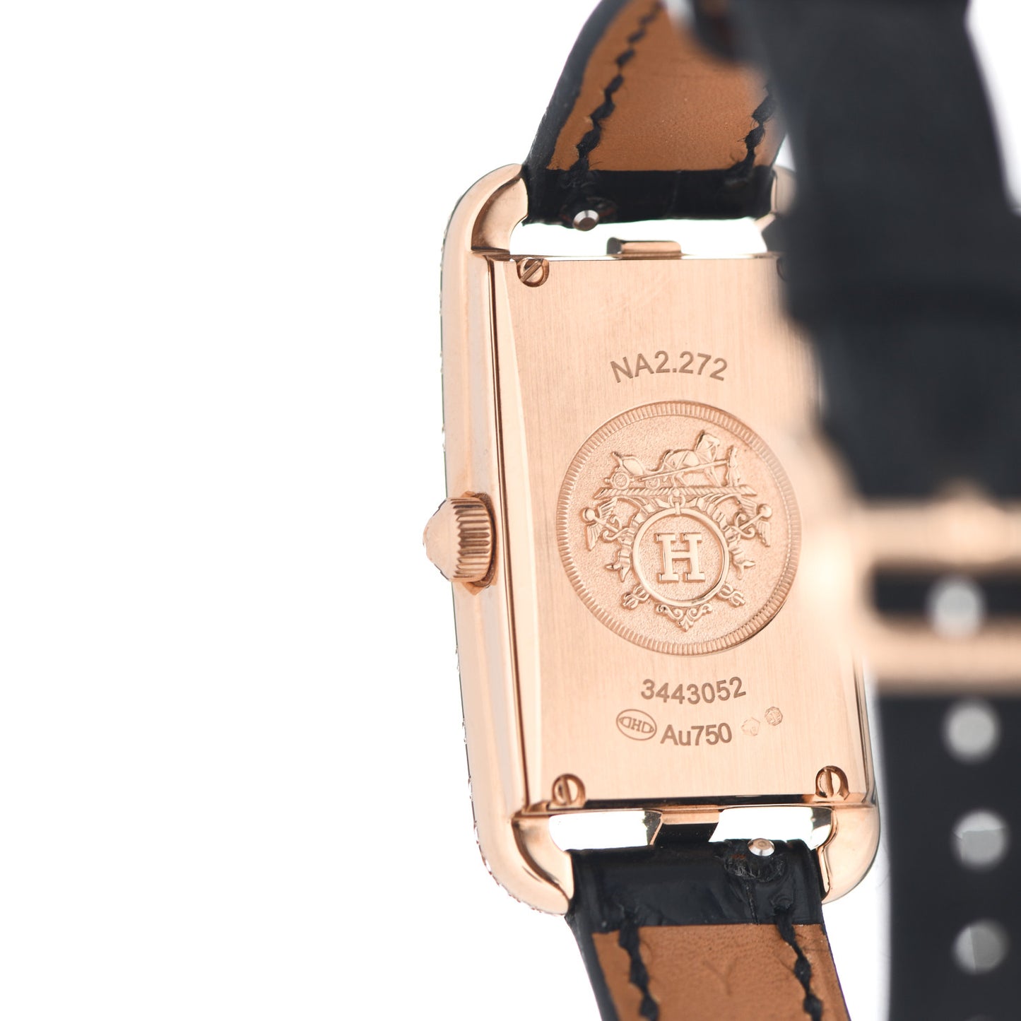18K Rose Gold Alligator Diamond Mother of Pearl 20mm Nantucket Quartz Watch Noir