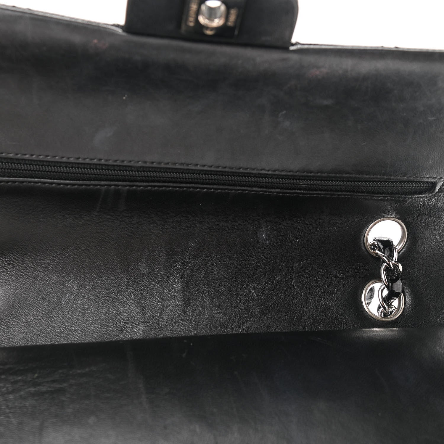 Chanel Distressed Patent Quilted Medium Double Flap Black 11 of 14