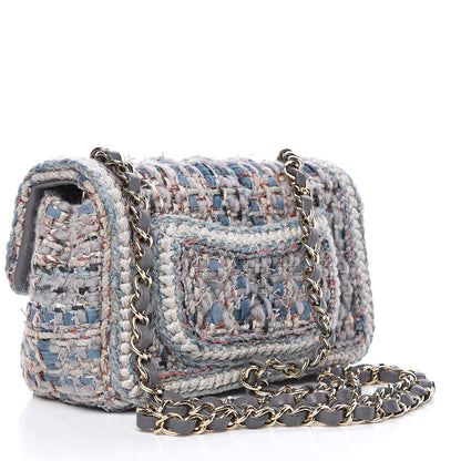 Chanel Tweed Quilted Mini Square Flap Bag Blue 3 of 11