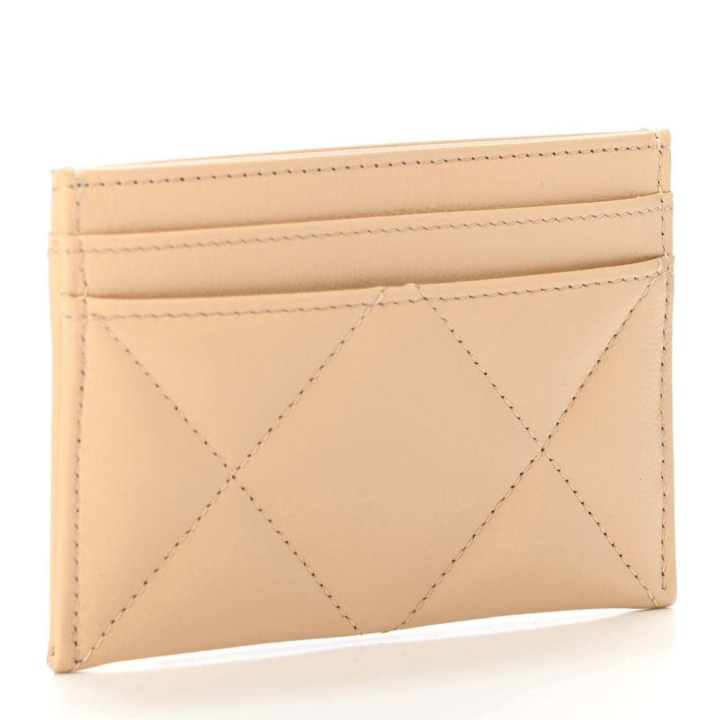 Shiny Goatskin Quilted Chanel 19 Card Holder Beige