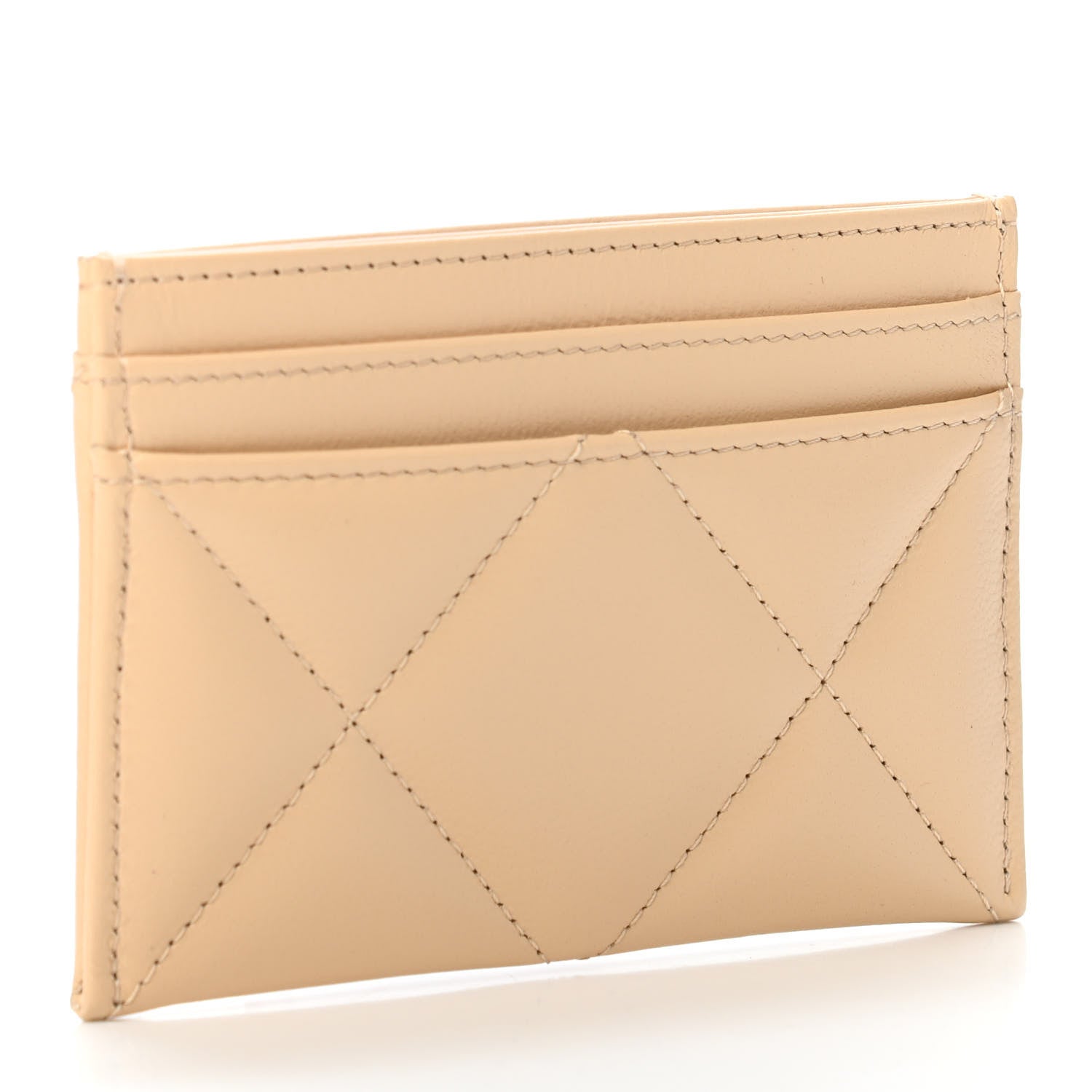 Chanel Shiny Goatskin Quilted Chanel 19 Card Holder Beige 2 of 4
