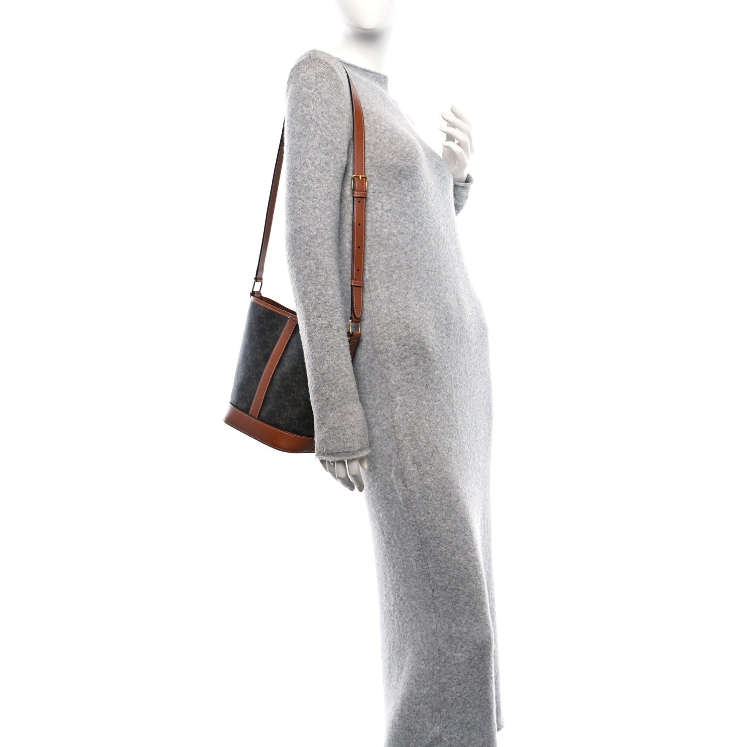 Celine Triomphe Canvas Calfskin Small Bucket Bag Tan 2 of 17