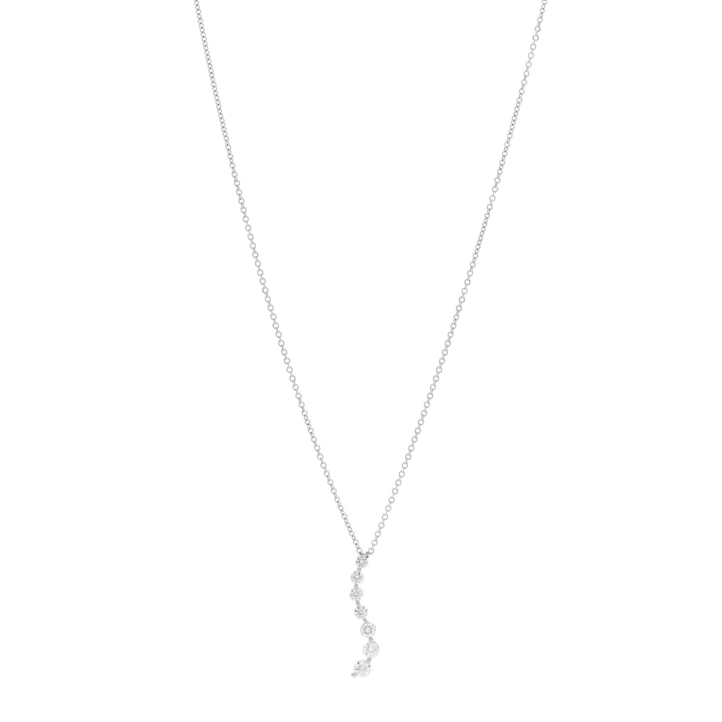 18K White Gold Diamond .88ctw Graduated Drop Pendant Necklace