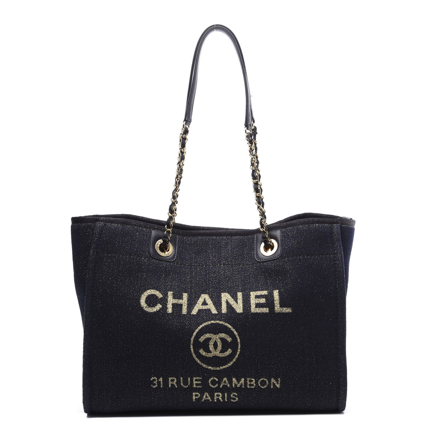Lurex Canvas Small Deauville Tote Navy Blue Gold