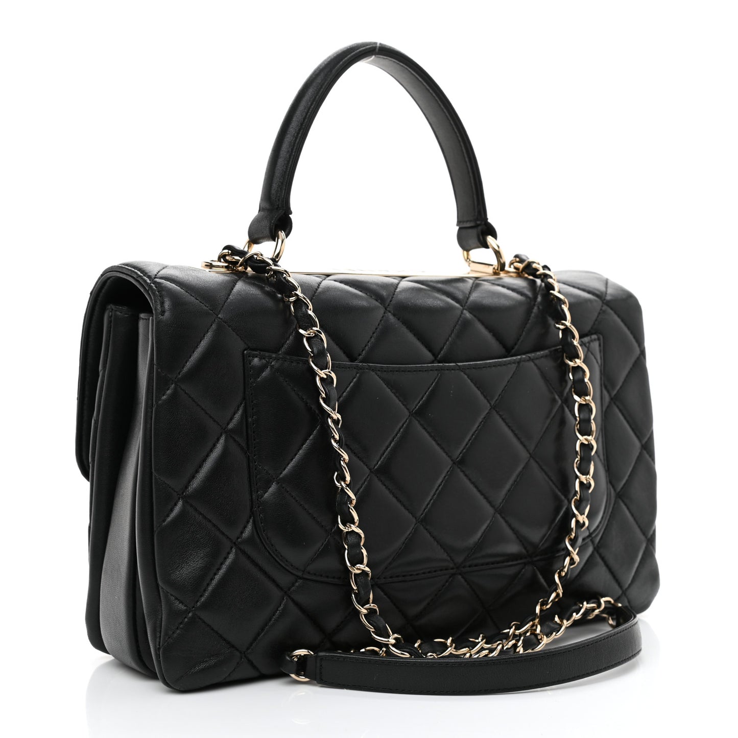 Lambskin Quilted Medium Trendy CC Flap Dual Handle Bag Black