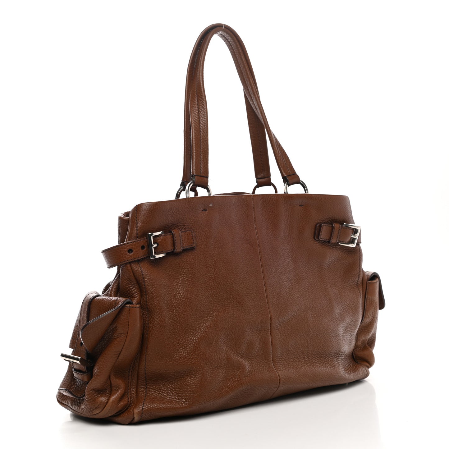 Vitello Daino Buckle Shoulder Bag Tabacco