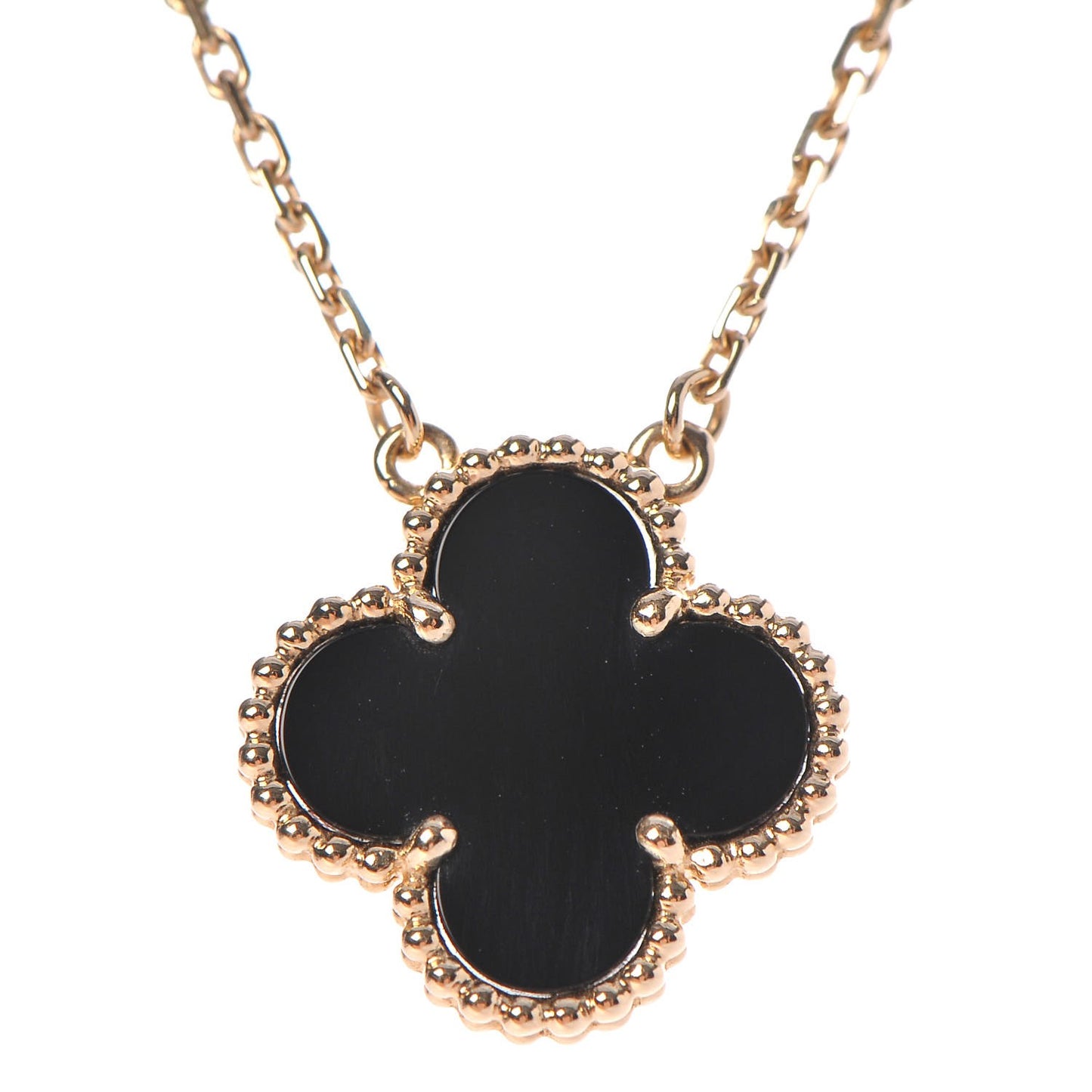 18K Yellow Gold Black Onyx Vintage Alhambra Pendant Necklace