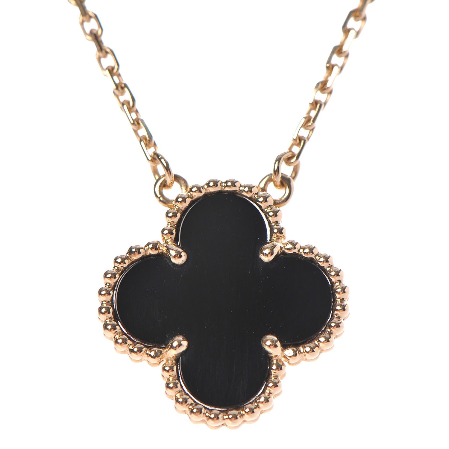 Van Cleef & Arpels 18K Yellow Gold Black Onyx Vintage Alhambra Pendant Necklace 4 of 8
