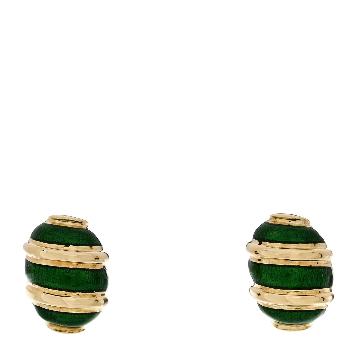 Tiffany 18K Yellow Gold Enamel Schlumberger Olive Stud Earrings Green 1 of 5