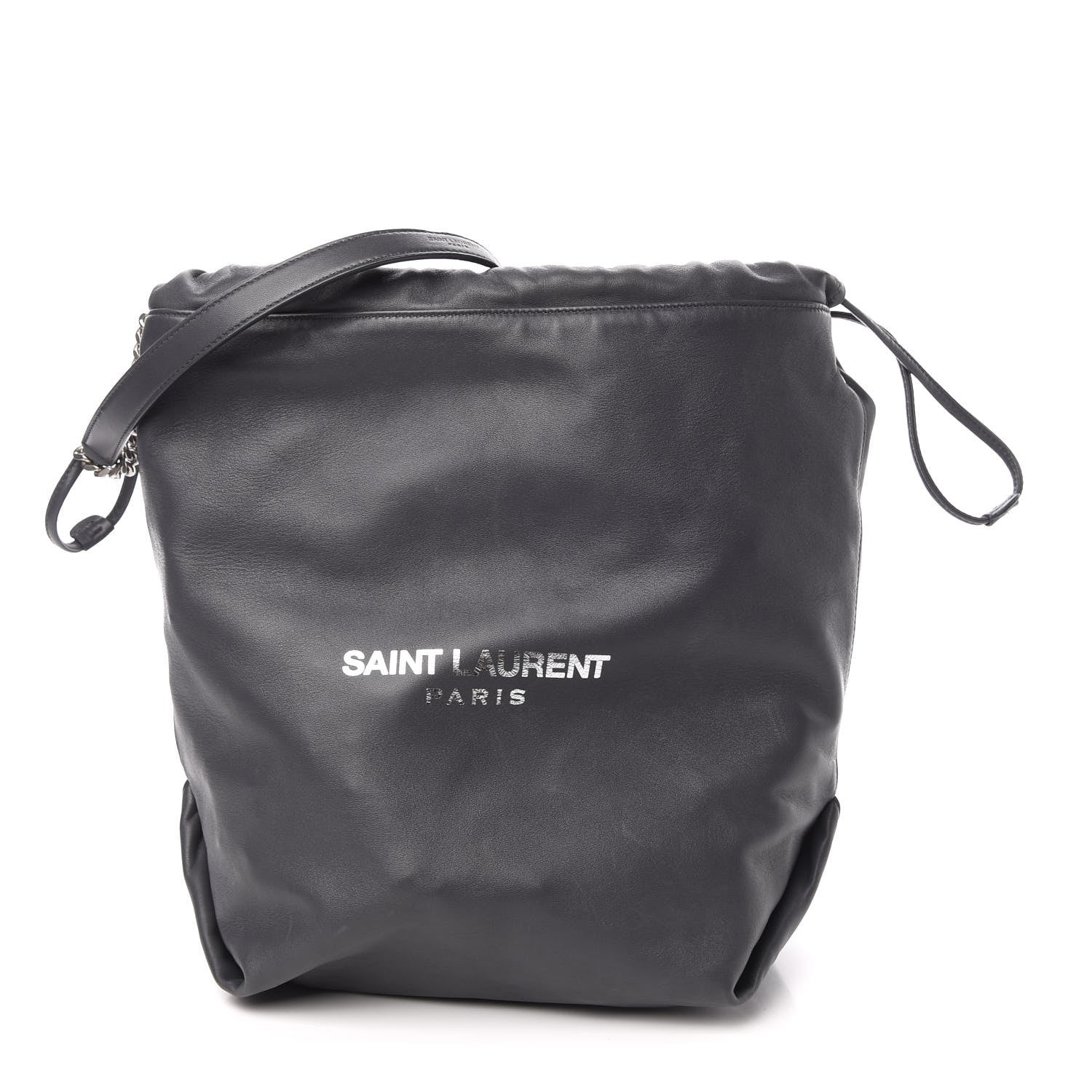Saint Laurent Lambskin Teddy Drawstring Bag Grey 1 of 10