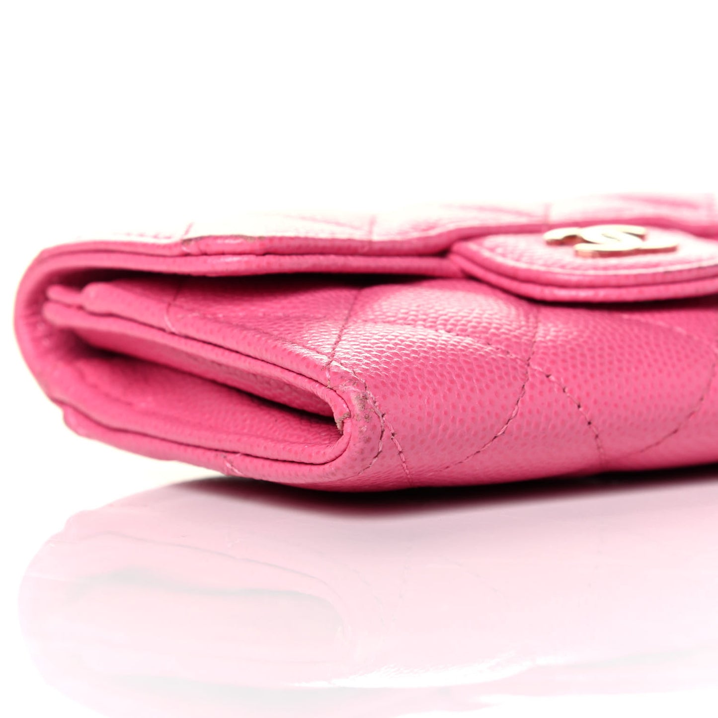 Caviar Quilted Flap Card Holder Wallet Pink