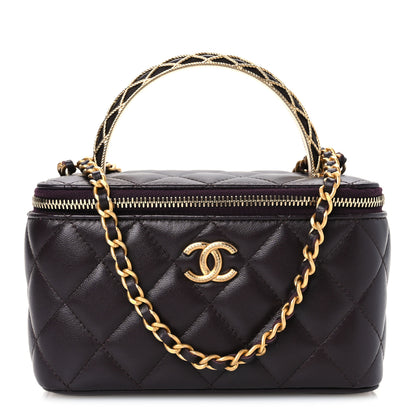 Chanel Lambskin Quilted Metal Twist Small Top Handle Vanity Case With Chain Burgundy 1 of 9