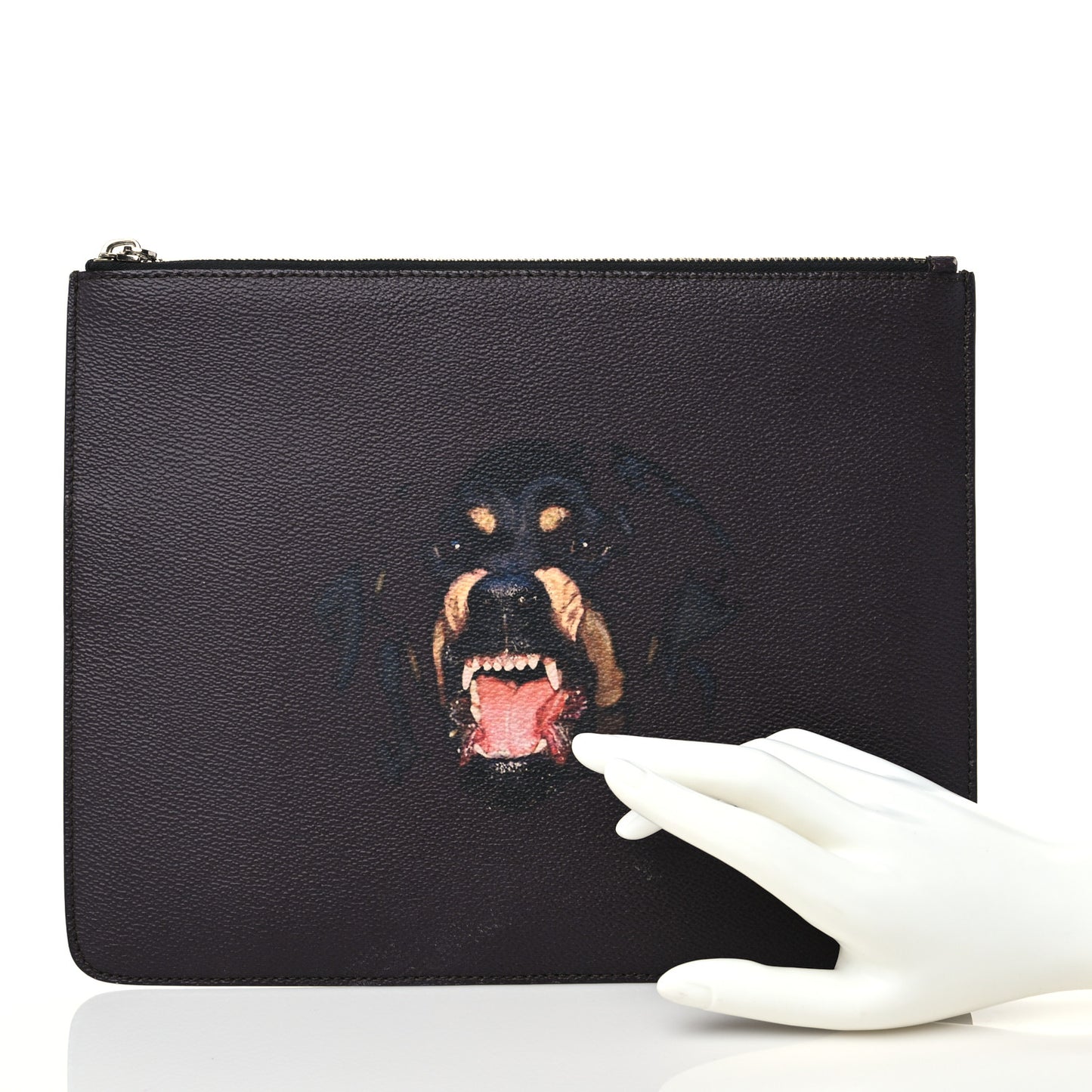 Textured Coated Canvas Rottweiler Print Medium Cosmetic Pouch Black