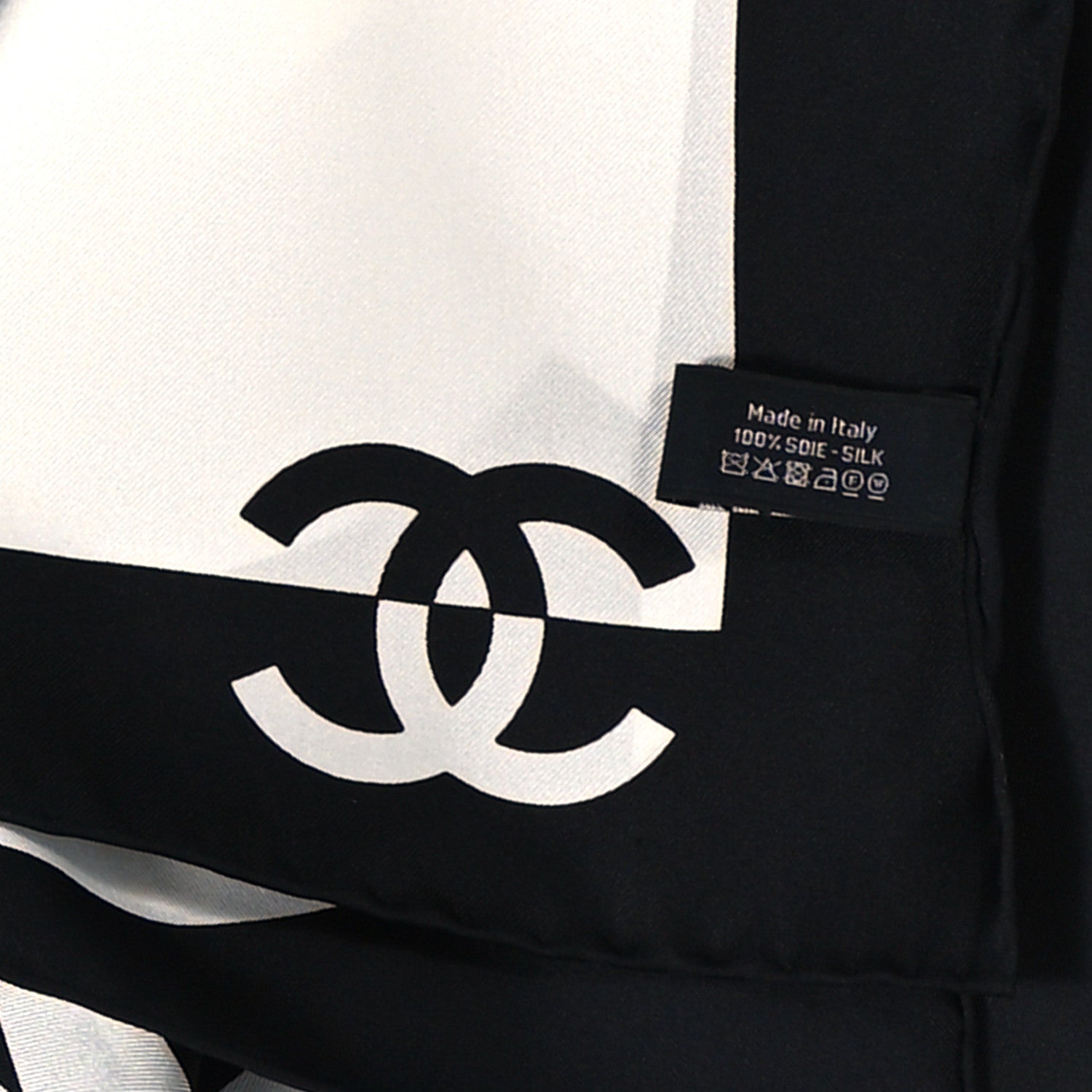 Chanel Silk Coco CC Square Scarf Black Ivory 4 of 4