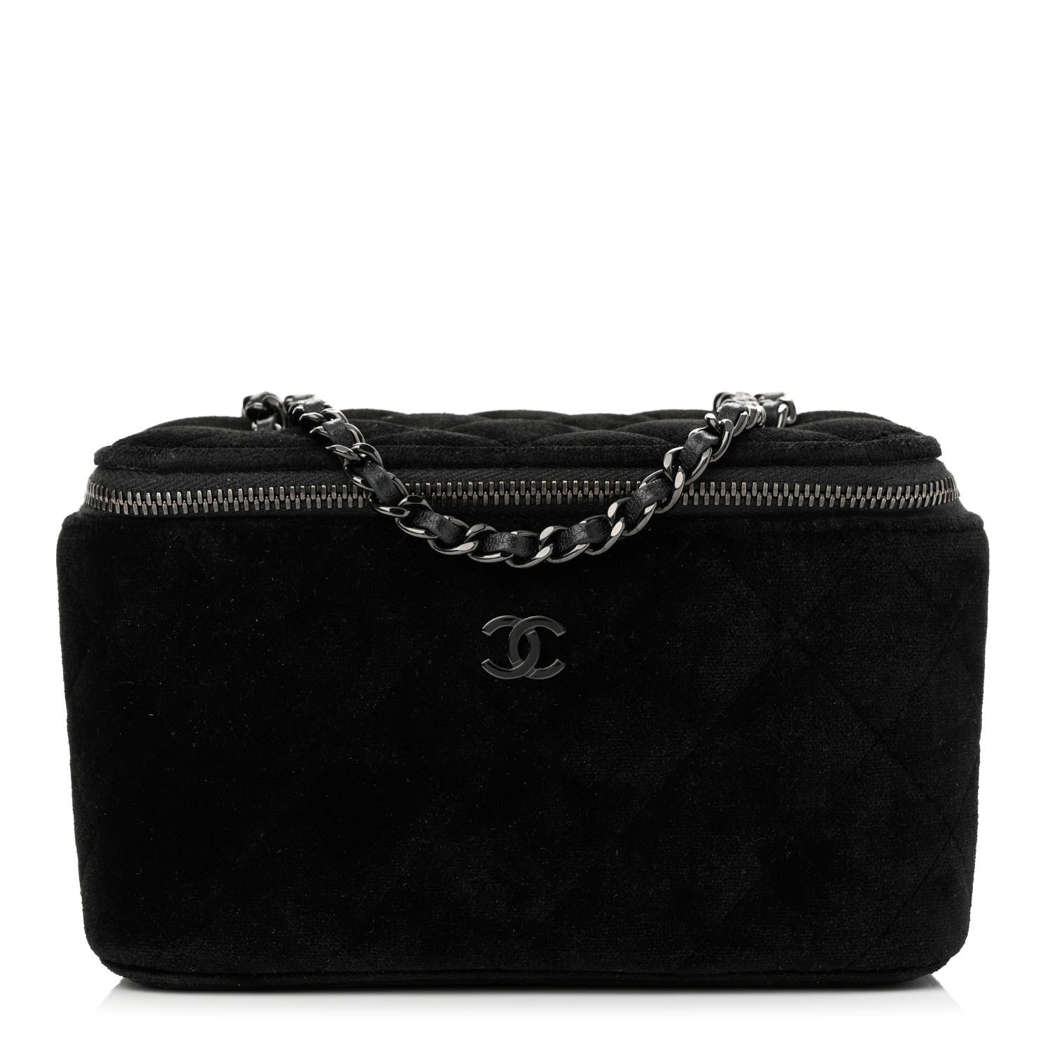 Chanel Velvet Quilted Small Vanity Case With Chain Black 1 of 11