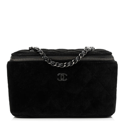 Chanel Velvet Quilted Small Vanity Case With Chain Black 1 of 11