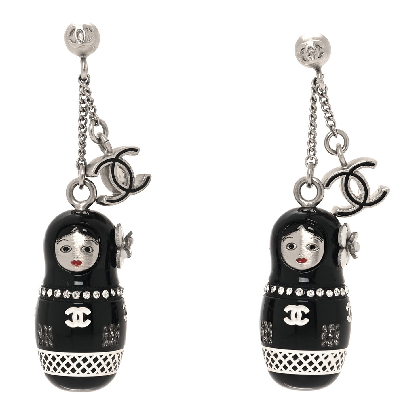 Resin Matryoshka Russian Doll CC Earrings Black