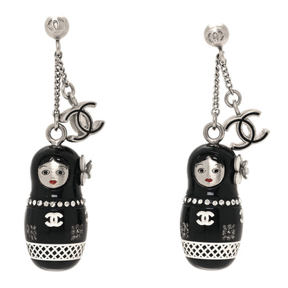 Chanel Resin Matryoshka Russian Doll CC Earrings Black 1 of 4