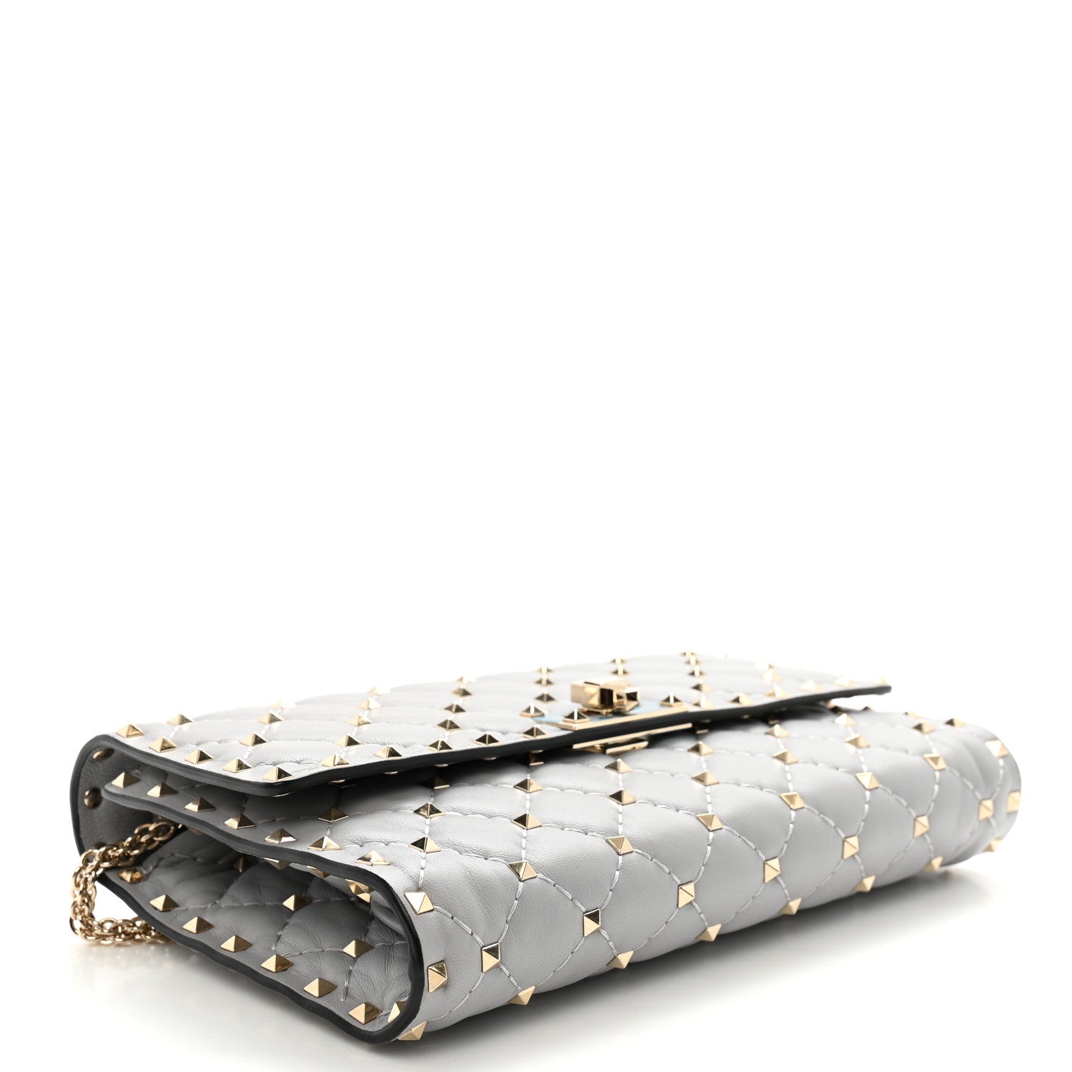 Valentino Garavani Lambskin Rockstud Spike Wallet on Chain Grey 4 of 9